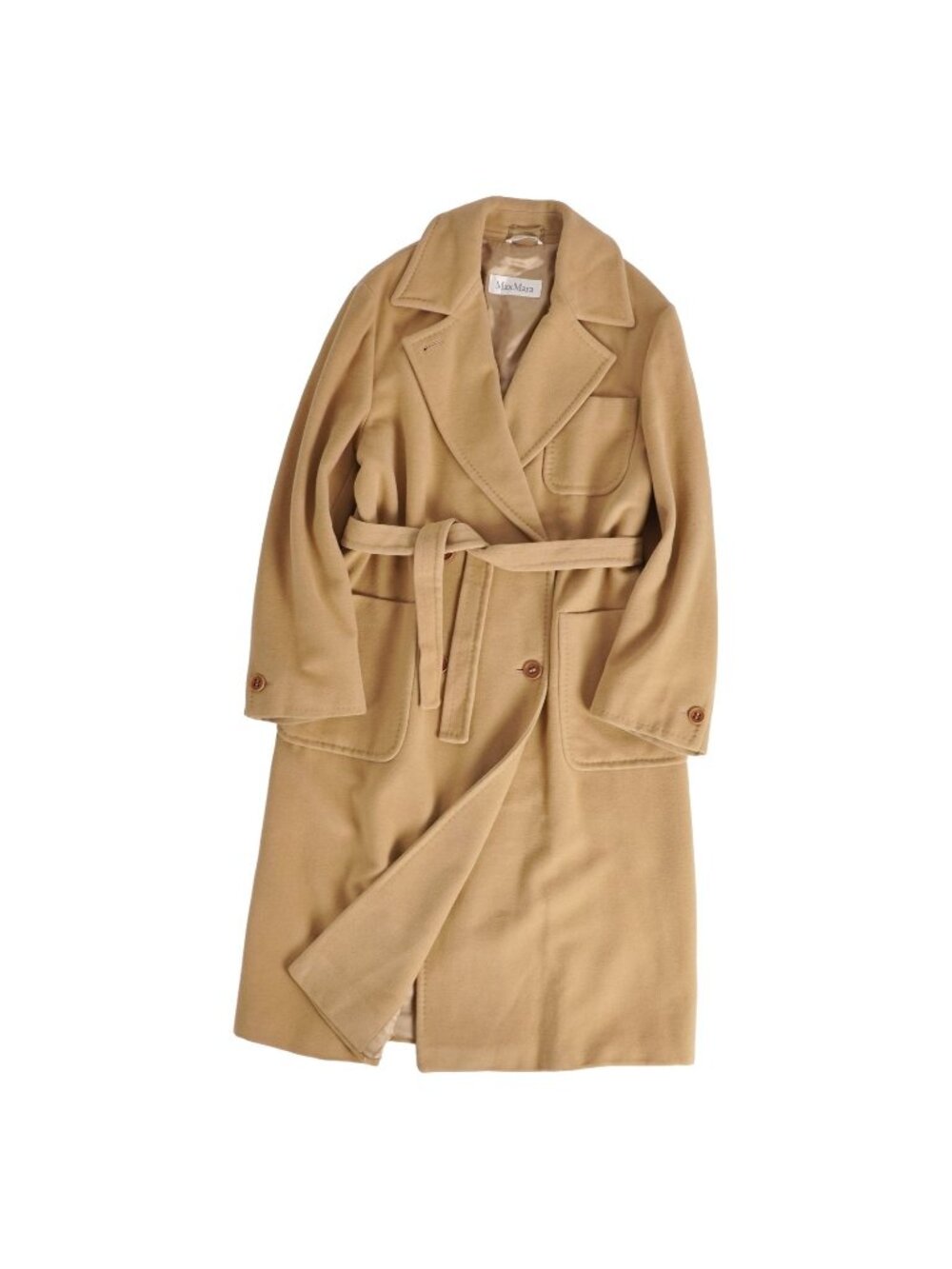 Max Mara Coat Long White Tag Double Breasted Angora Wool Beige